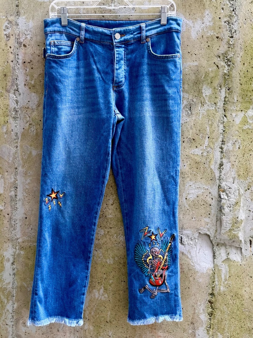 Zadig & Voltaire Boyfit High Rise Jeans with Embroidery & Distressed Details